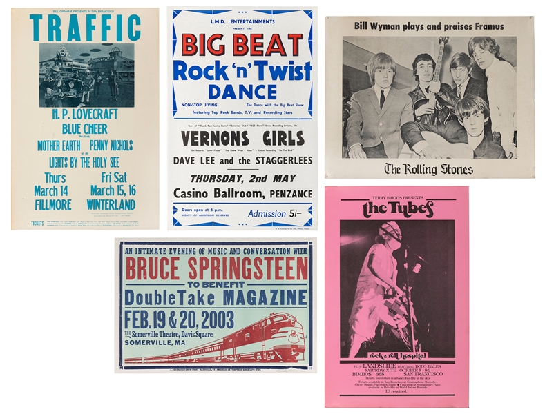  Group of 5 posters for rock concerts. Including Big Beat Ro...