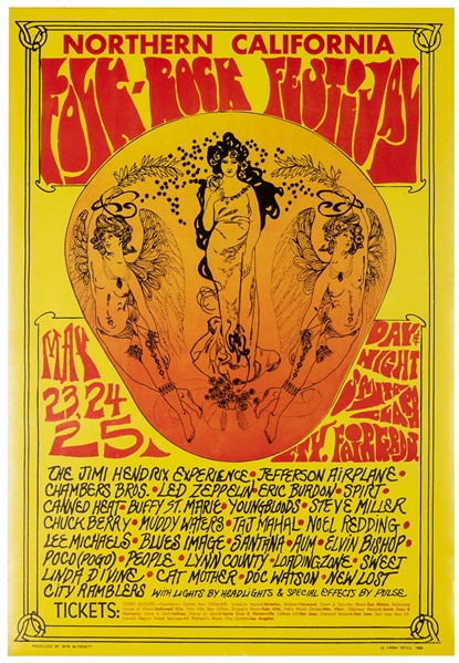  Northern California Folk-Rock Festival Poster. 1968. San Jo...