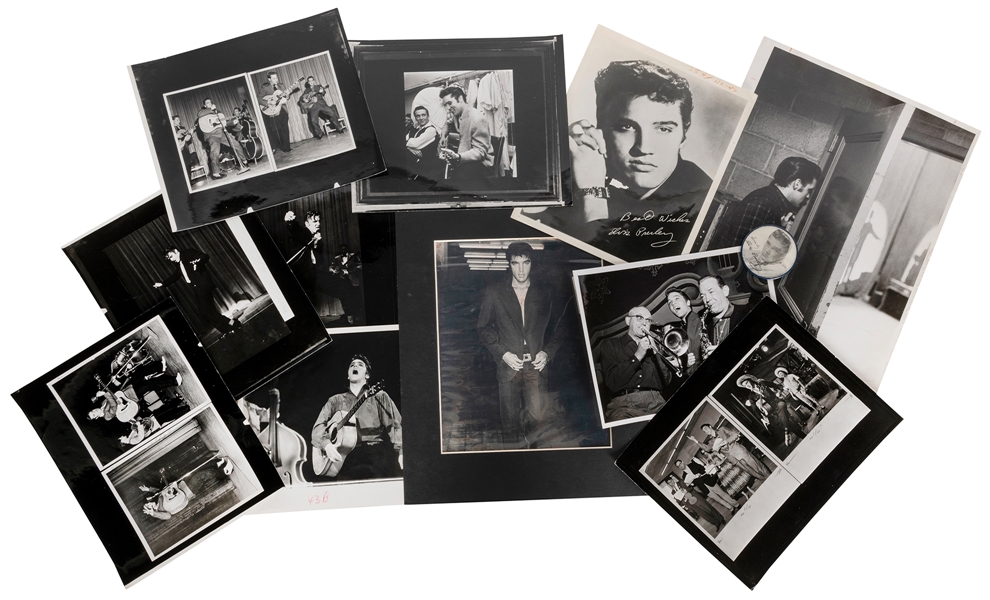  PRESLEY, Elvis (1935-1977). Group of 7 photographs and 7 la...