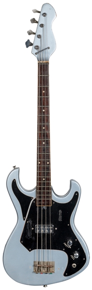  1960s-70s No Name Bass Guitar. Silver solid body electric b...