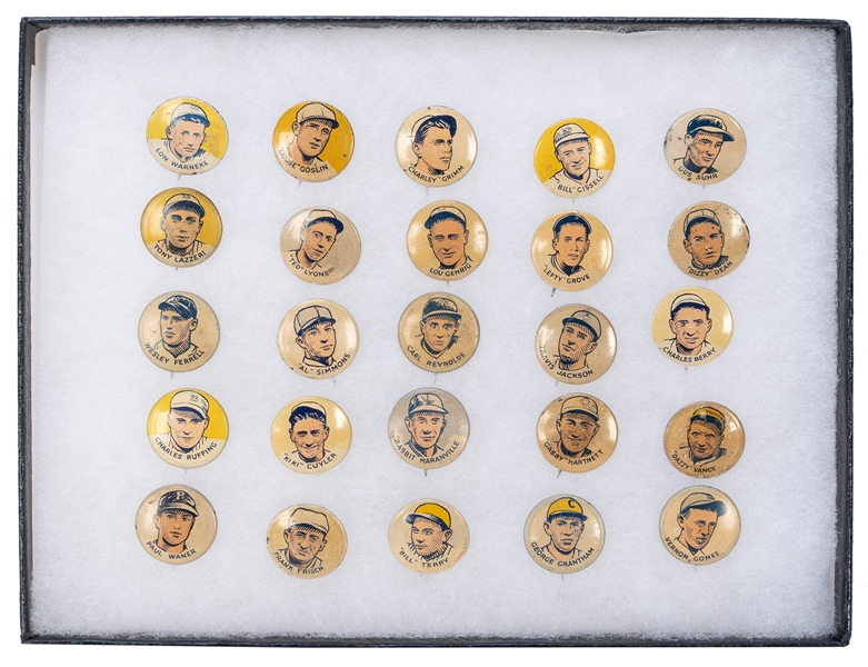  [BASEBALL]. Complete set of 25 pinbacks from Cracker Jacks,...