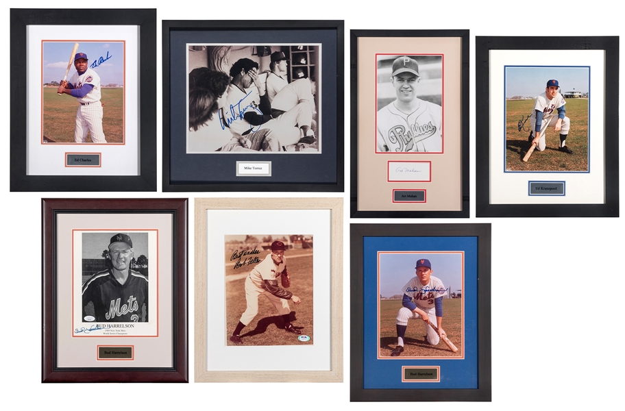  [BASEBALL]. Group of 7 signed photographs or cards. [V.p., ...