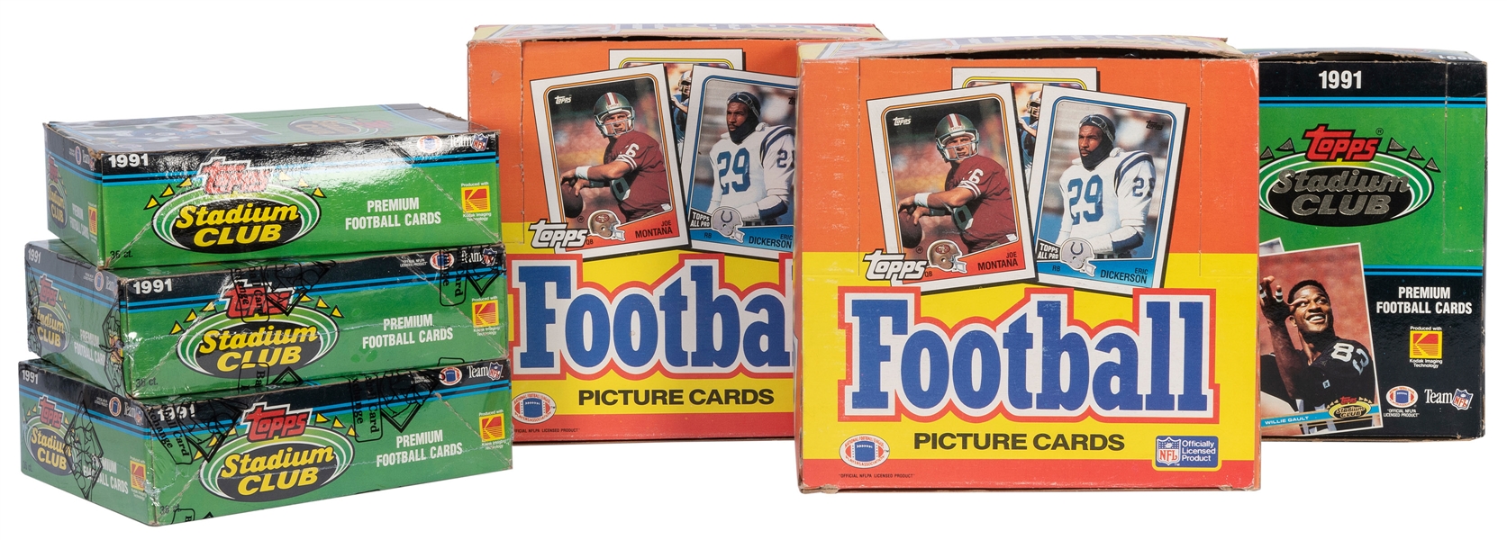  1988, 1991 Mixed Lot of 6 Topps Football Card Boxes. Duryea...