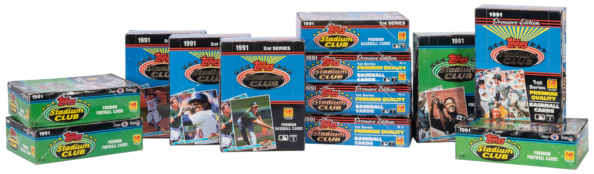  1991 Topps Stadium Club Football wax case with a mix of 12 ...