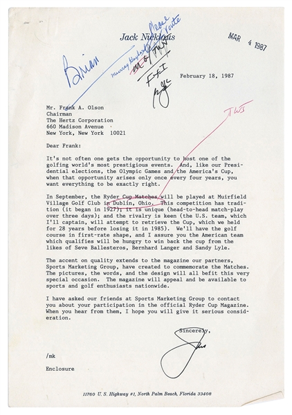  NICKLAUS, Jack (b. 1940). Typed Letter Signed (“Jack”). Feb...