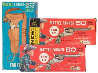 Group of 3 Mattel Fanner-50 Smoking Cap Pistol Sets with Bo...