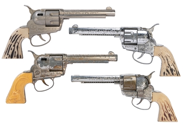  Group of 4 Mattel Fanner 50 cap guns with silver barrels. L...