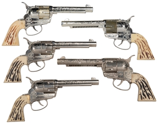  Group of 5 Mattel Fanner 50 cap guns with silver barrels. L...