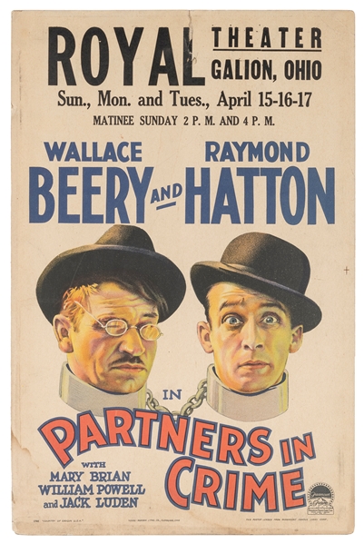  Partners in Crime. Paramount, 1928. Window card (22 x 14”) ...