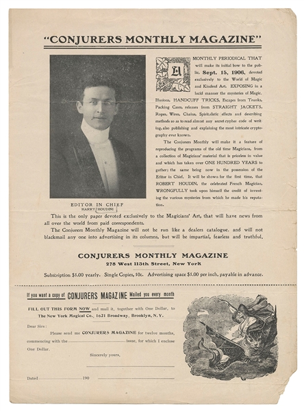  HOUDINI, Harry (Ehrich Weisz). Conjurers Monthly Magazine A...