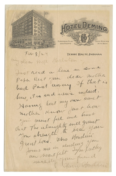  HOUDINI, Harry (Erik Weisz, 1874 – 1926). Important Houdini...