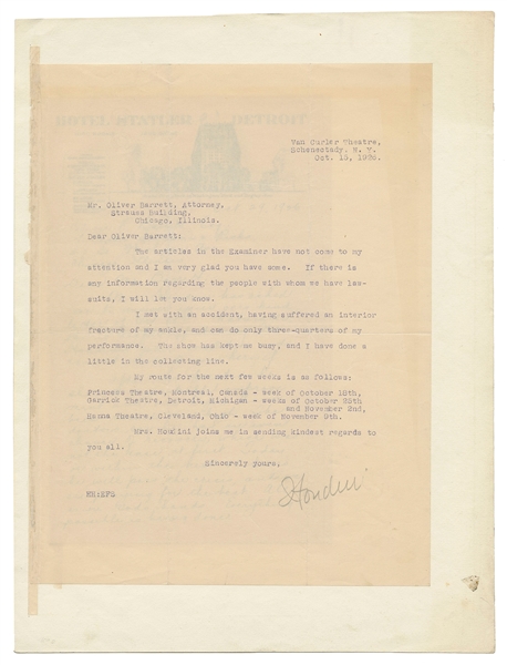  HOUDINI, Harry (Erik Weisz, 1874 – 1926). Two Important Let...