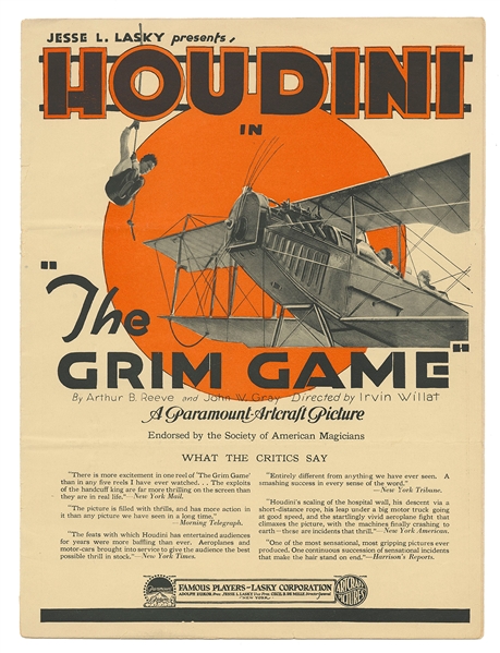  HOUDINI, Harry (Erik Weisz, 1874 – 1926). The Grim Game Pro...