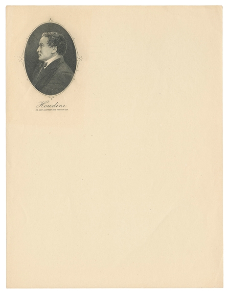  Houdini, Harry (Ehrich Weisz). Engraved Houdini Letterhead....