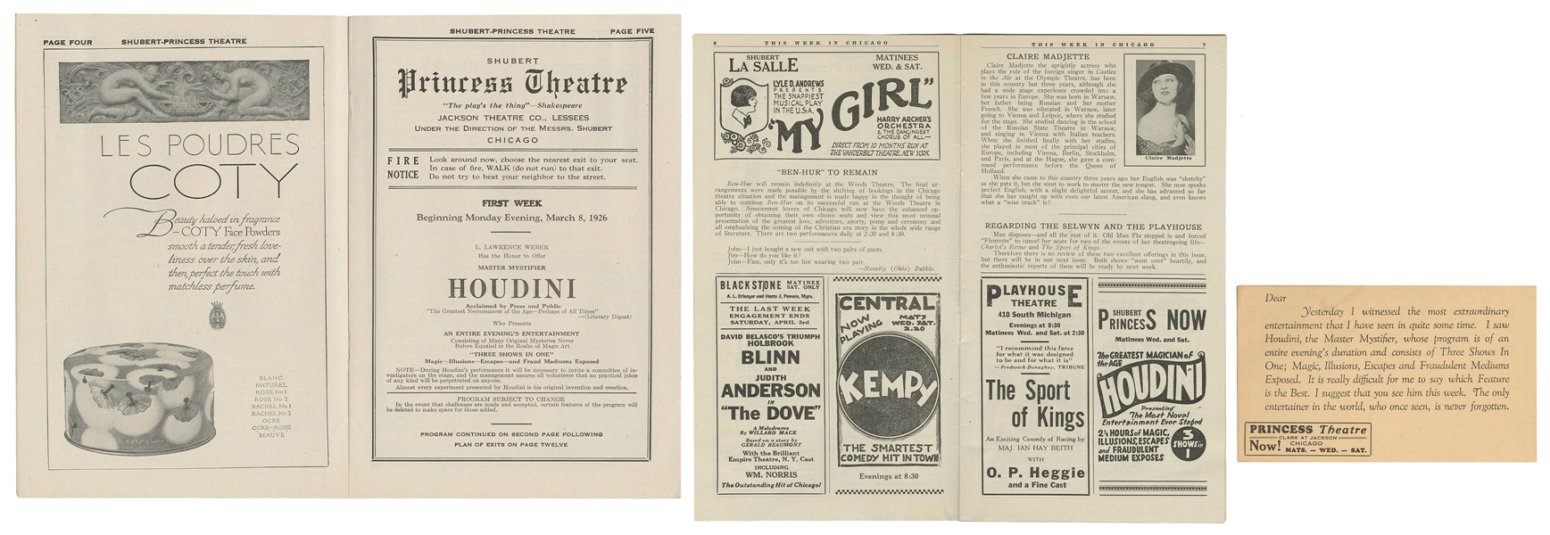  HOUDINI, Harry (Erik Weisz, 1874 – 1926). Houdini Chicago T...