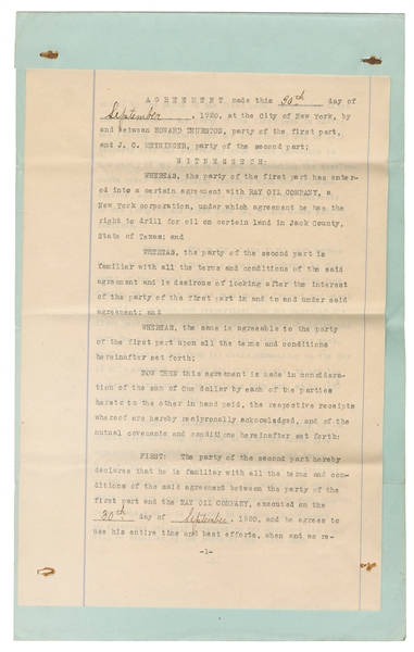  THURSTON, Howard (1869 – 1936). Howard Thurston Signed Cont...