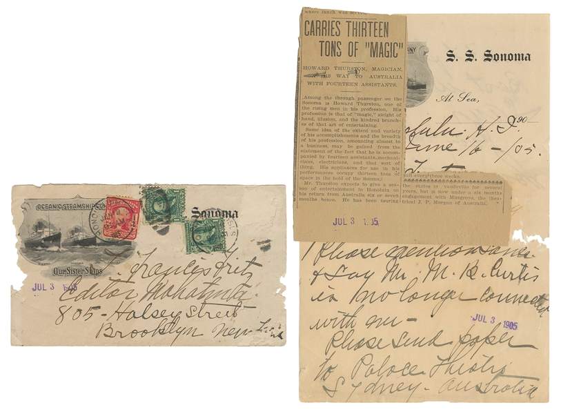  THURSTON, Howard (1869 – 1936). Early Thurston Autograph Le...