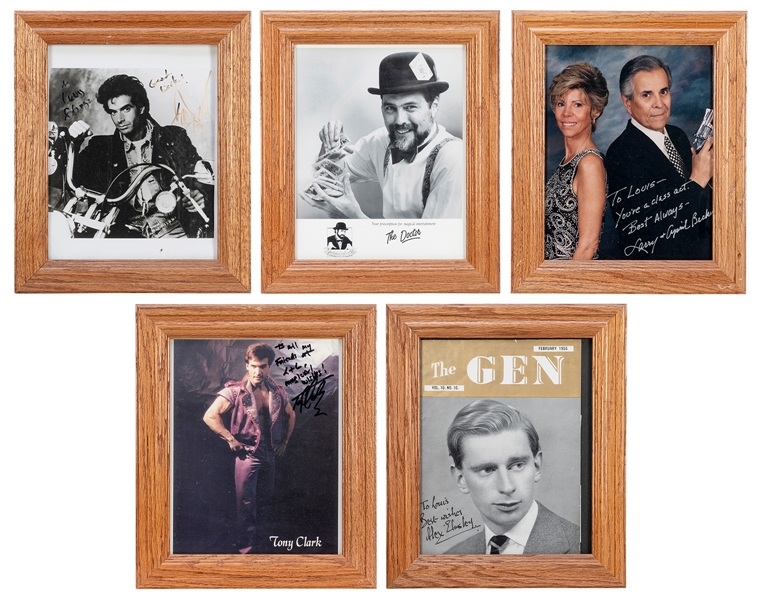  Eight framed, signed photos of magicians, one unsigned phot...