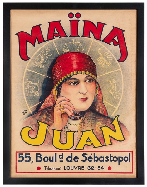  Maïna Juan. [Paris], ca. 1930s. Color lithograph poster bea...