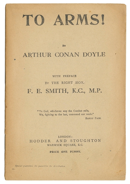  DOYLE, Arthur Conan (1859-1930). To Arms! London: Hodder an...