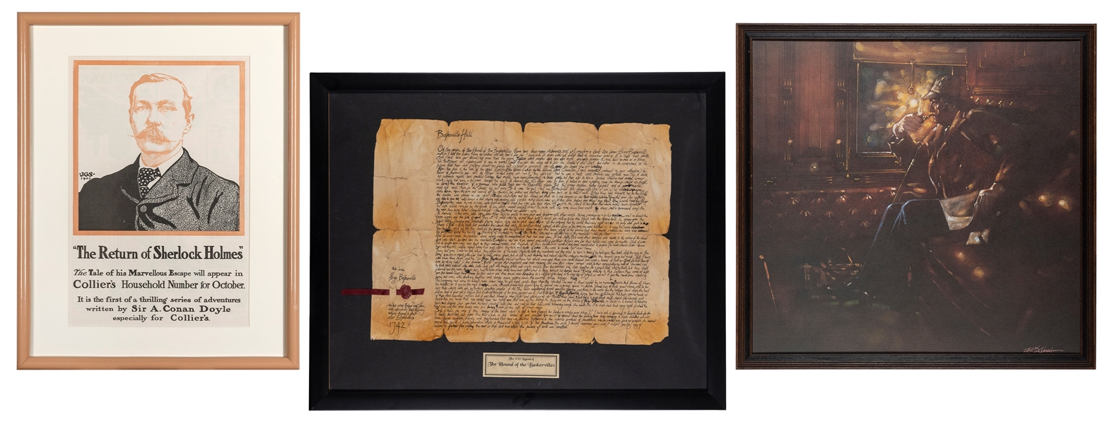  A group of 3 framed prints related to Sherlock Holmes, incl...