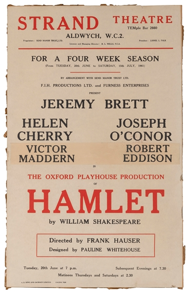  [BRETT, Jeremy (1933-1995), subject]. Theater poster for Je...