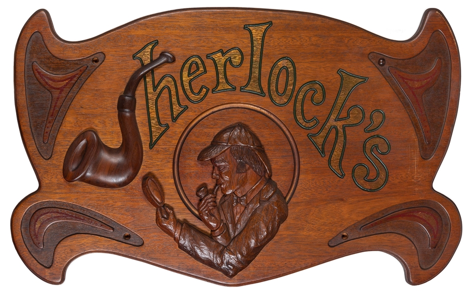  Hand-carved bar sign (“Sherlock’s”). [Oklahoma City [?], ca...