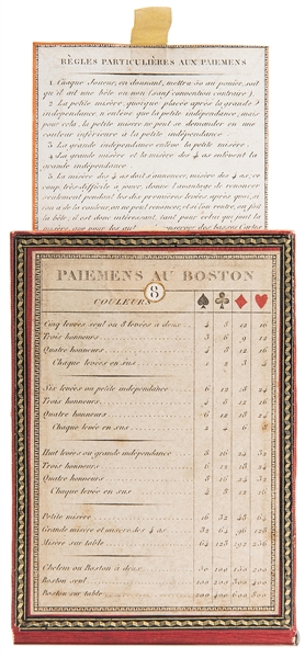  Boston Whist Marker. “Paiemens Au Boston.” French, ca. 1790...