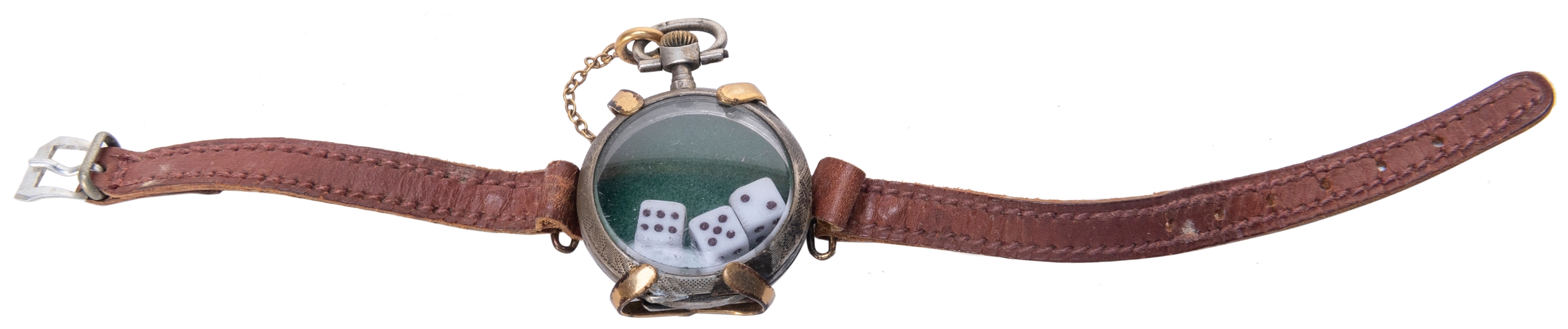  Dice Wrist Watch with Band. Circa 1900.Three dice under a b...