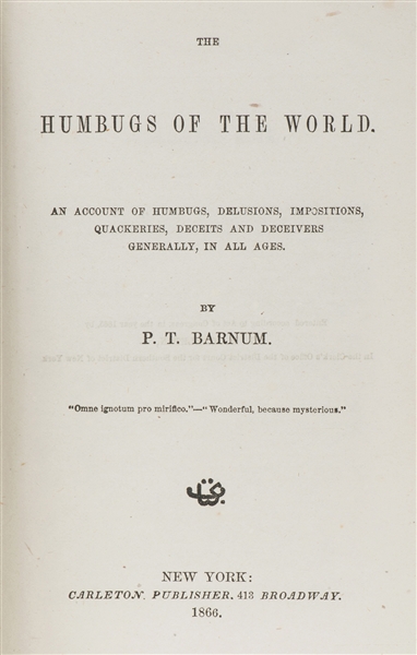  BARNUM, P. T. (1810-1891). The Humbugs of the World. New Yo...