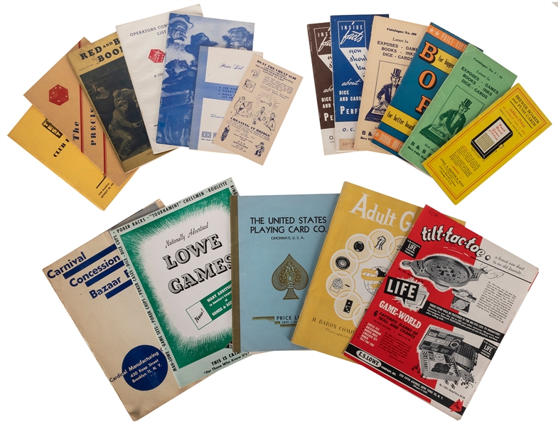  [EPHEMERA]. Group of gambling catalogs, postcards, and ephe...