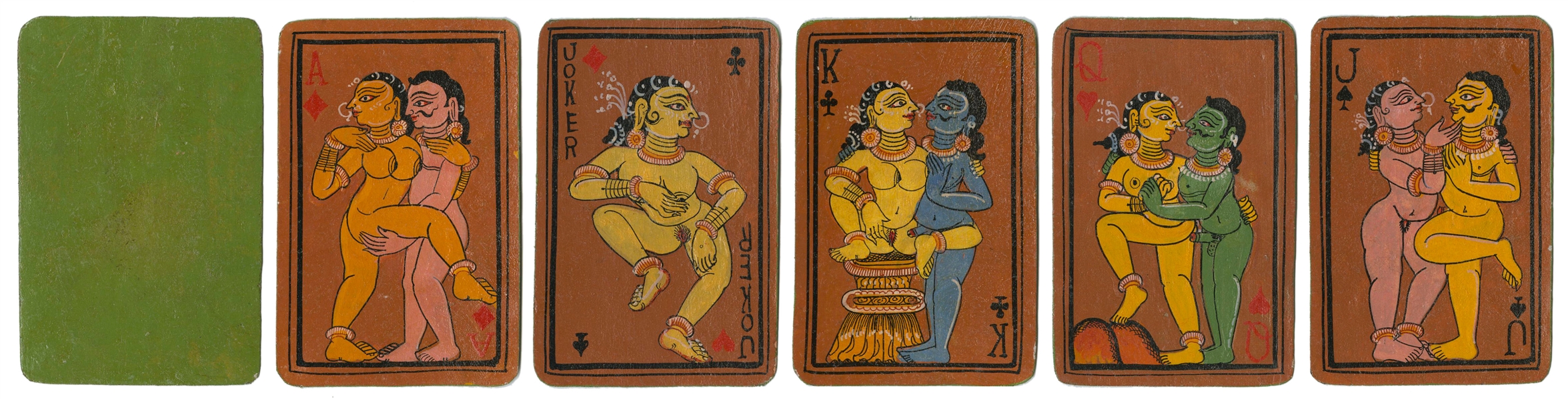  Indian hand-painted erotic playing cards. 20th century. 52 ...