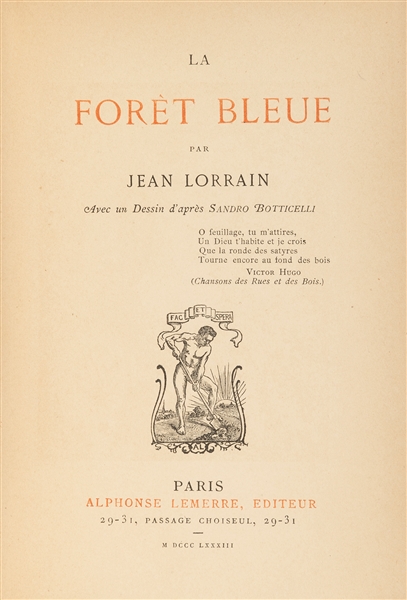  LORRAIN, Jean (1855-1906). La Forèt Bleue. Paris: Alphone L...