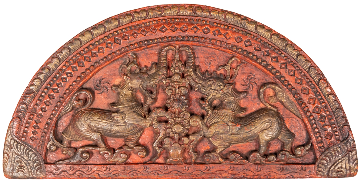  Large carved painted wooden opium box. [China or Thailand (...