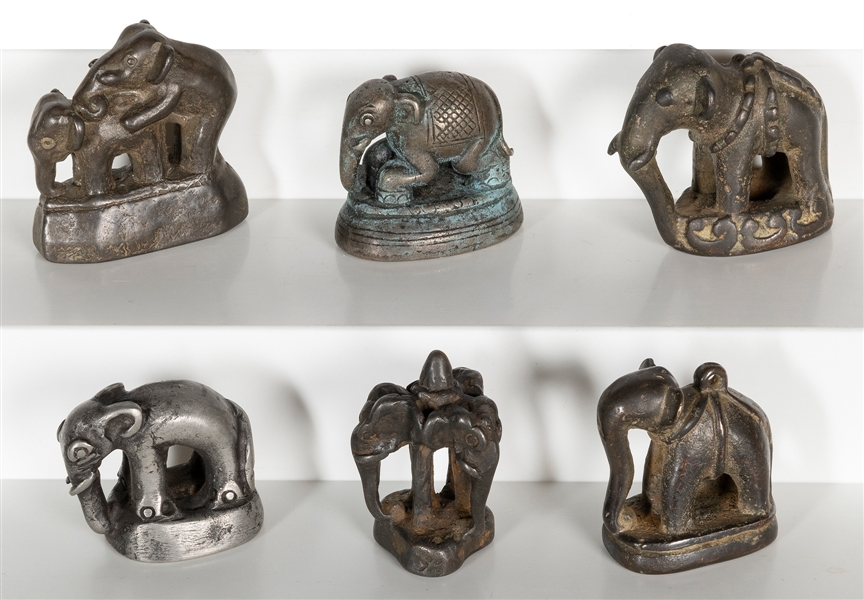  A group of 6 graduated elephant opium weights. [Thailand?, ...