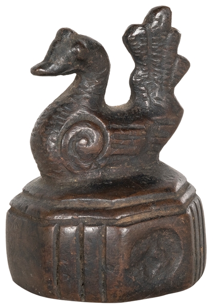  Small metal duck opium weight. [Thailand?, ca. 1880s]. Bron...