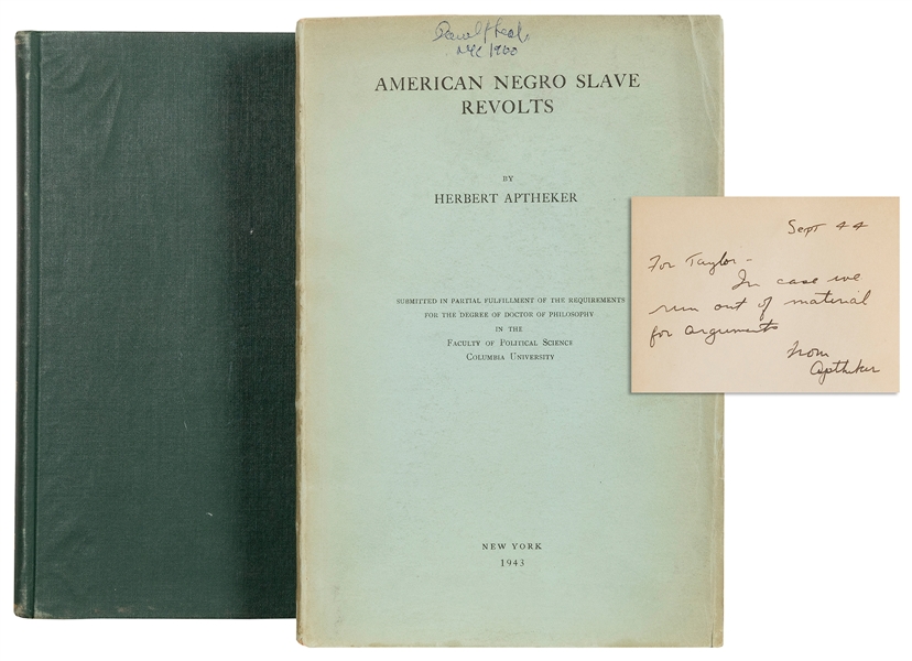  APTHEKER, Herbert (1915-2003). American Negro Slave Revolts...