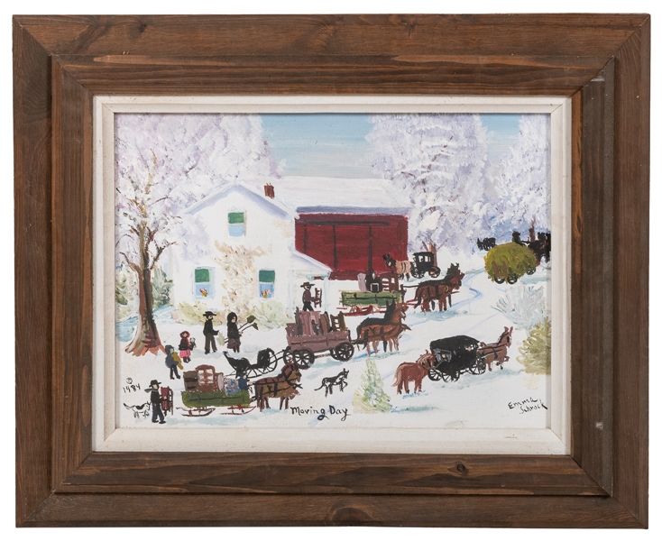  SCHROCK, Emma (American, 1924-1991) Moving Day. 1984. Oil o...