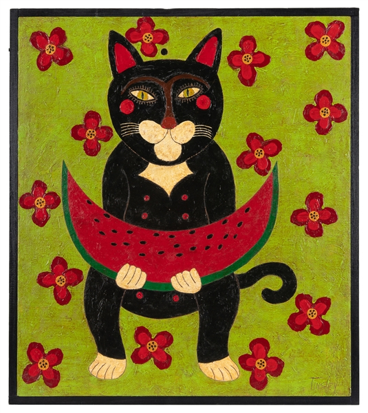 TINSLEY, David (b. 1951). Black Cat with Watermelon.