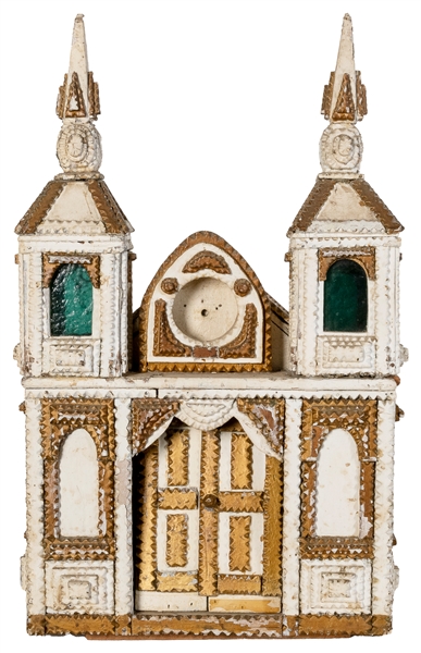  [AMERICAN FOLK ART]. Tramp Art Church. [N.d.]. Wooden model...