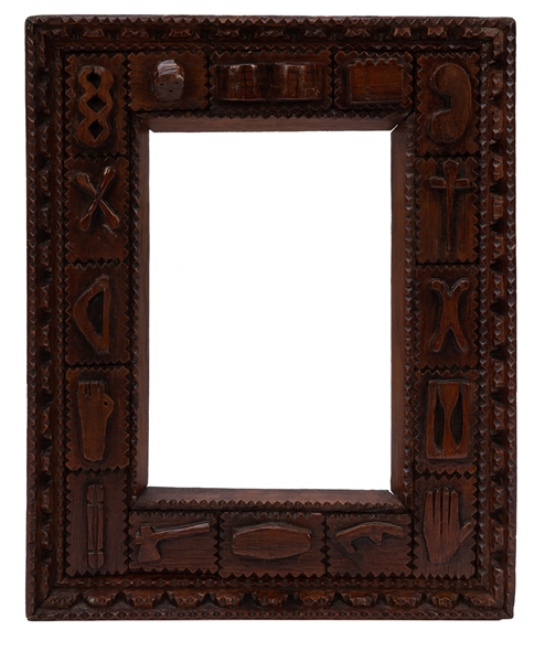  [TRAMP ART]. Hand-carved Masonic Art picture frame. [N.d.]....