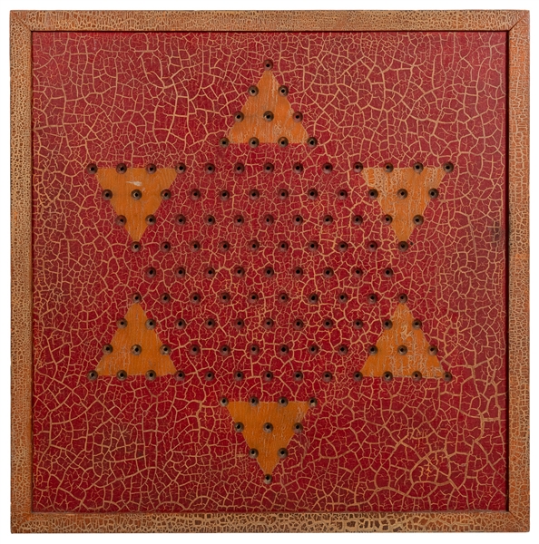  [AMERICAN FOLK ART]. Hand-painted Chinese Checkers Game Boa...