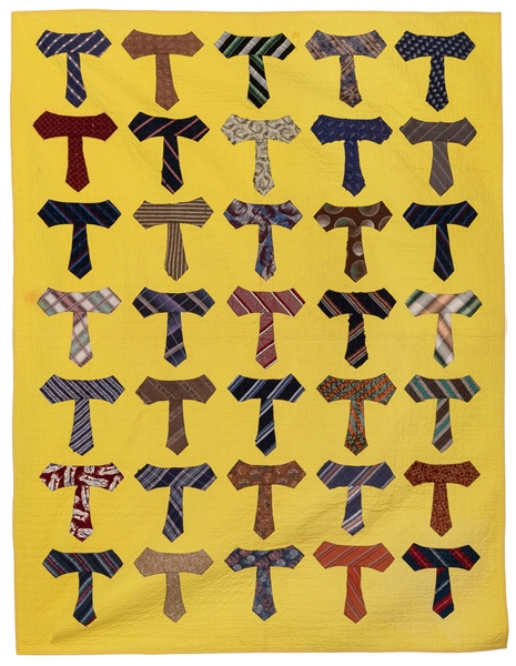  [FOLK ART QUILT]. Tie Quilt. ca. 1950s. Various patterned f...