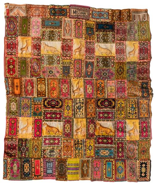  [FOLK ART QUILT]. Cigarette Premium Crib Top. ca. 1940s. Ar...