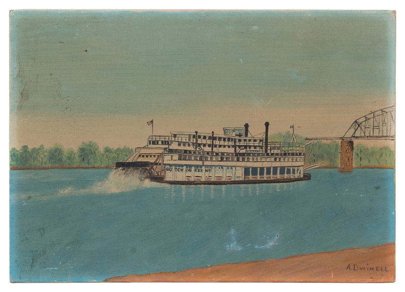  Folk Art Painting of Gordon C. Greene Paddlewheel Riverboat...