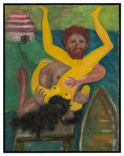  [ARTIST UNKNOWN]. Erotic Painting with Yellow Woman. ca. 19...