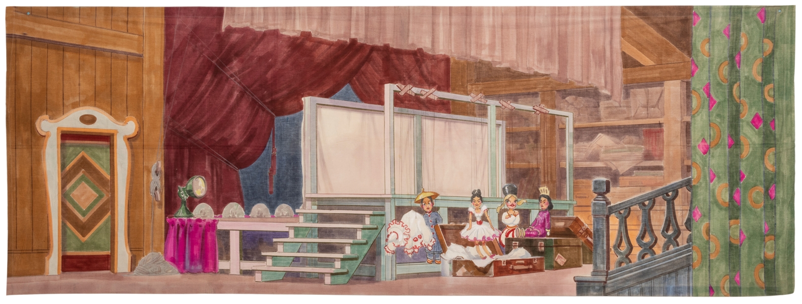  [ARTIST UNKNOWN]. Marionette Theatre Backdrop. Circa 1960. ...