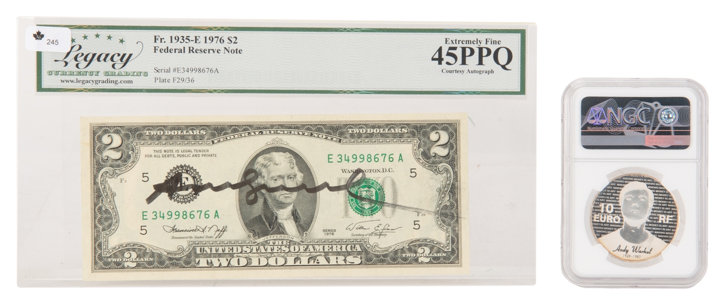  Signed Andy Warhol Two Dollar Bill with an After Warhol Min...