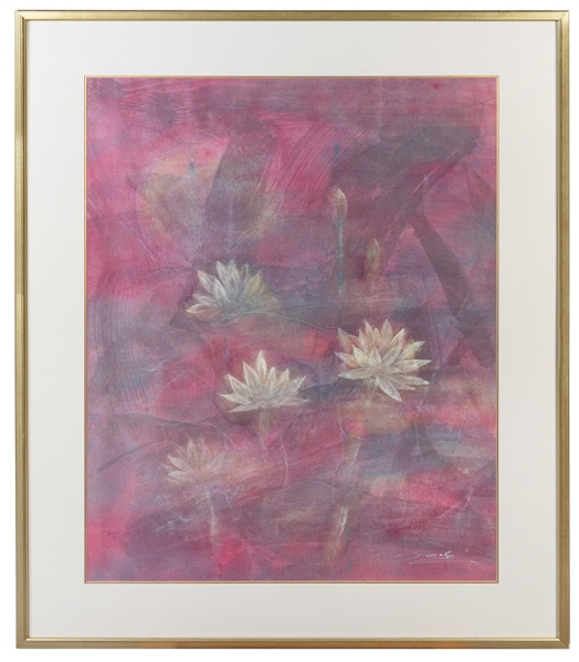  Waterlilies. Not dated. Multi-media on paper. Signed by the...