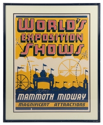  World’s Exposition Shows / Mammoth Midway. Circa 1930s. Lit...
